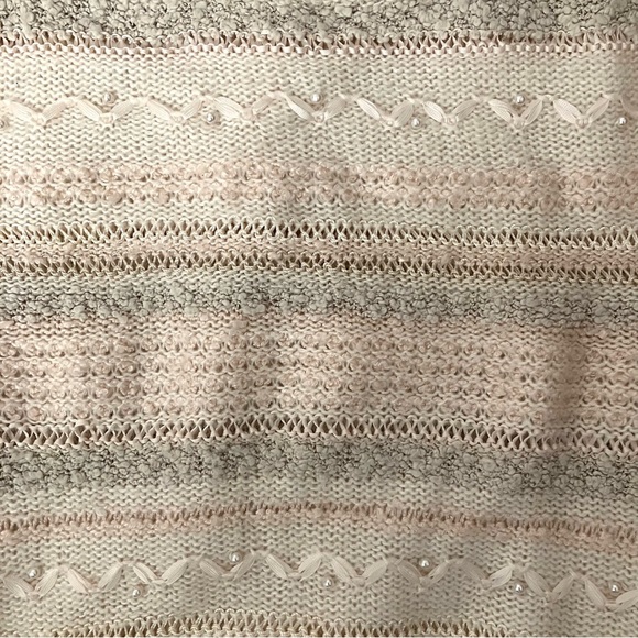 VINTAGE 80s Coquette Balletcore Short Sleeve Ribbon Pearl Cream Pink Sweater - Picture 4 of 4